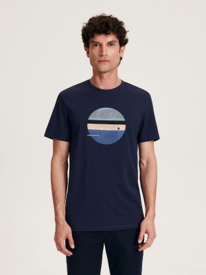 Reserved Regular fit T-shirt with print Lacivert | IYSO02573