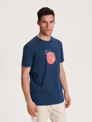 Reserved Regular fit T-shirt with print Lacivert | ZINS21549
