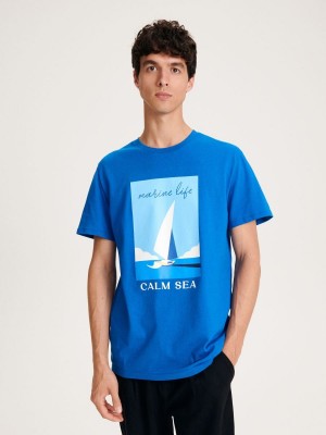 Reserved Regular fit T-shirt with print Mavi | VWAY97268