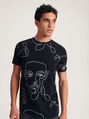 Reserved Regular fit T-shirt with print Siyah | XSAO23481