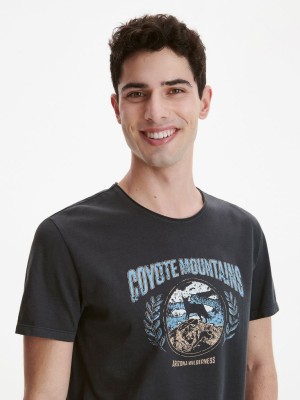 Reserved Regular fit T-shirt with print Siyah | DXQP40719