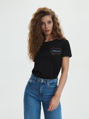 Reserved Regular fit T-shirt with print Siyah | LOSK18049