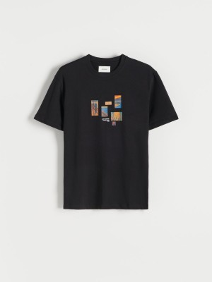Reserved Regular fit T-shirt with print Siyah | YCHQ52376
