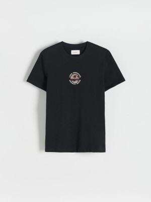 Reserved Regular fit T-shirt with print Siyah | WBQL86314