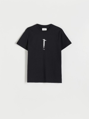 Reserved Regular fit T-shirt with print Siyah | KRWX51372
