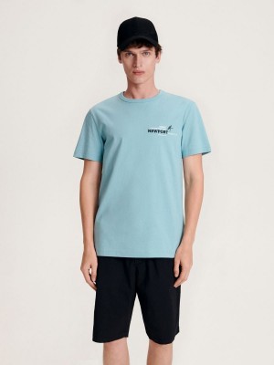 Reserved Regular fit T-shirt with print Turkuaz | YIFB17620