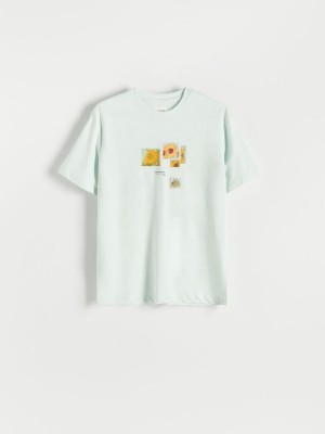 Reserved Regular fit T-shirt with print Turkuaz | DMWX14856