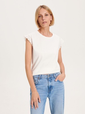 Reserved Regular fit T-shirt with ruffle details Beyaz | YVIR76402
