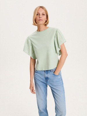 Reserved Regular fit T-shirt with ruffle details Yeşil | AYGN69458