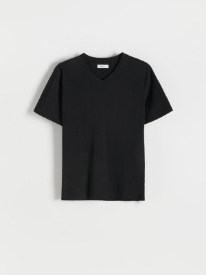Reserved Regular fit V neck T-shirt Siyah | OAIX89276
