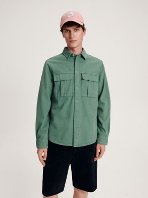 Reserved Regular fit denim shirt Yeşil | FDQH18547