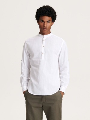 Reserved Regular fit linen blend shirt Beyaz | TGNM23564