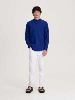 Reserved Regular fit linen blend shirt Mavi | IYWB75496