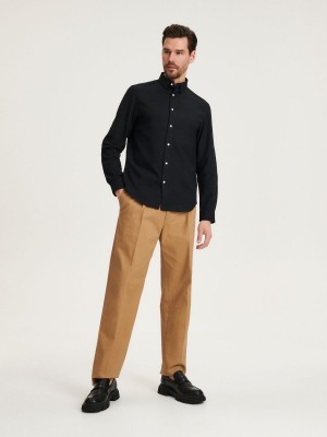 Reserved Regular fit linen rich shirt Siyah | IEVA05394