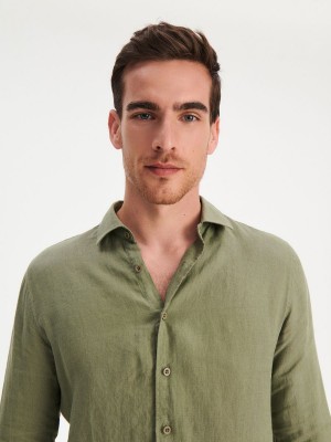 Reserved Regular fit linen shirt Haki | UIYK26049