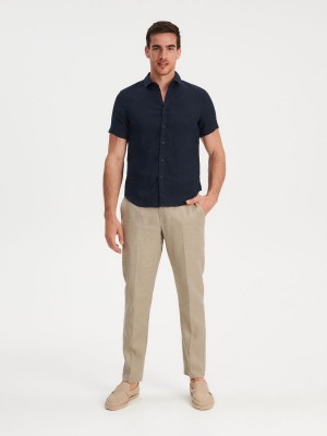 Reserved Regular fit linen shirt Lacivert | NWRM27861