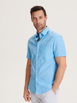 Reserved Regular fit shirt with linen blend Mavi | WCFO26378
