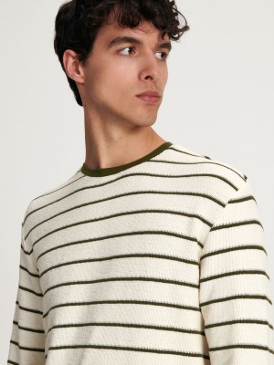 Reserved Regular fit stripe long sleeve T-shirt Haki | JXGH57692