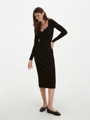 Reserved Rib knit cotton rich dress Siyah | AKFL87591