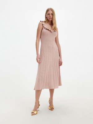 Reserved Rib knit jersey dress Bej Rengi | QVFZ94187