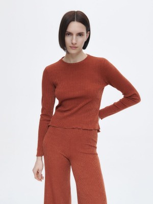 Reserved Rib knit jersey long sleeve top Bordo | OUFB02634
