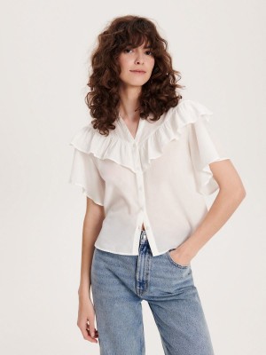 Reserved Ruffle detail shirt Ivory | HYMW73819