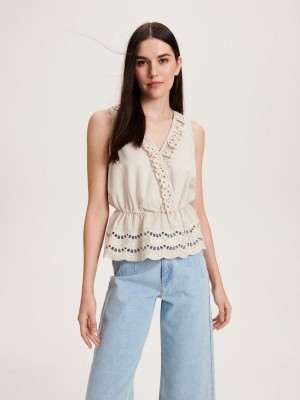 Reserved Ruffle hem blouse Bej Rengi | NXZQ04135