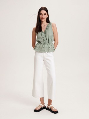 Reserved Ruffle hem blouse Yeşil | OETF01489