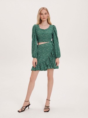 Reserved Ruffle mini skirt Yeşil | DLEO95803