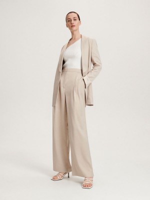 Reserved Satin fabric trousers Bej Rengi | QGDV85491