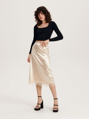 Reserved Satin skirt Ivory | ZPEK53470