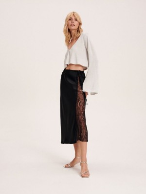 Reserved Satin skirt Siyah | XMRA89140