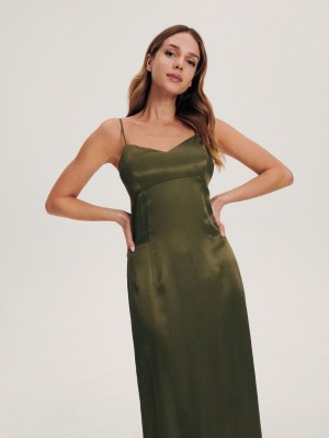 Reserved Satin viscose dress Haki | OPIY27658