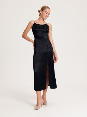 Reserved Satin viscose dress Siyah | QBKF10328