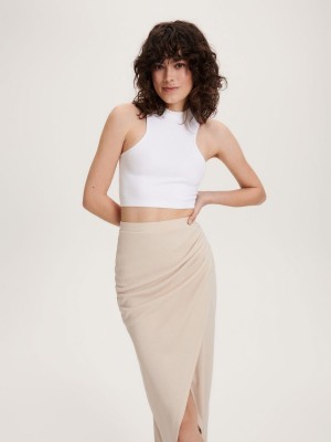 Reserved Seamless jersey crop top Beyaz | HQTD46390