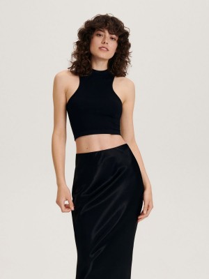 Reserved Seamless jersey crop top Siyah | VASR53240
