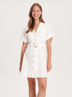 Reserved Shirt dress with belt Ivory | SOTB75910