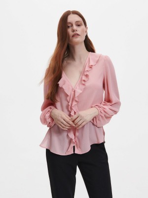 Reserved Shirt with frill detail Pembe | TAEU56318