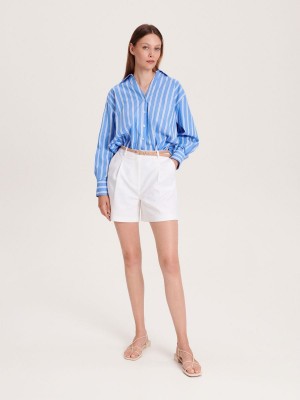 Reserved Shorts with faux leather belt Beyaz | OLPN76134