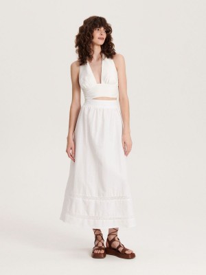 Reserved Skirt with broderie anglaise embroidery Beyaz | BFJX31450