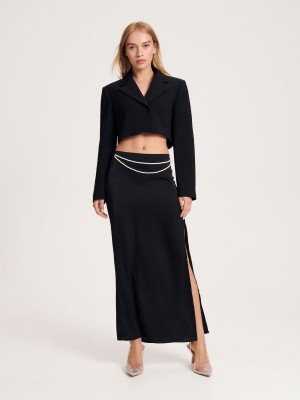 Reserved Skirt with decorative pearl beads Siyah | NMCD28649