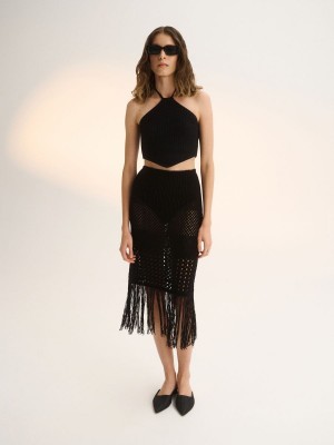 Reserved Skirt with fringes Siyah | PEIL84306