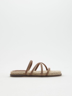 Reserved Sliders with faux suede upper Bej Rengi | KAHP10869
