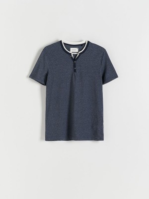 Reserved Slim fit T-shirt with button-fastened neck Lacivert | ADRT95216
