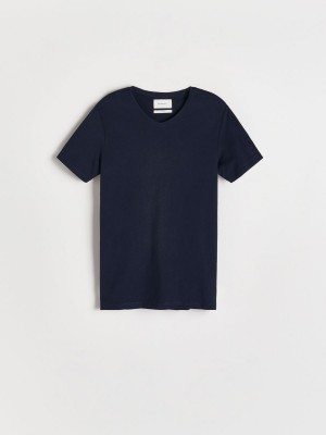 Reserved Slim fit V-neck T-shirt Lacivert | MBTA75861