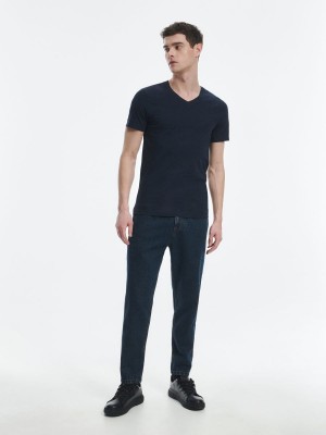 Reserved Slim fit V-neck T-shirt Lacivert | GPAR12536