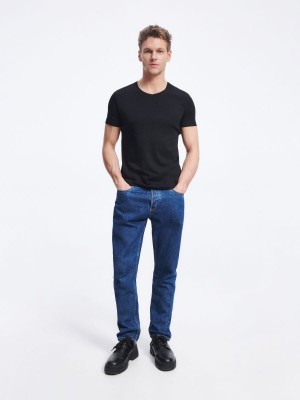 Reserved Slim fit V-neck T-shirt Siyah | KWRM73086