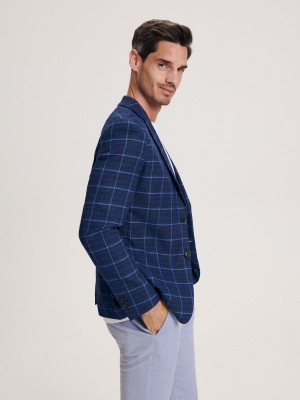 Reserved Slim fit check blazer Lacivert | SCMW52896
