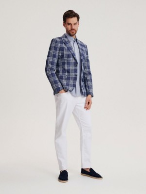 Reserved Slim fit check blazer Lacivert | KQPM76358