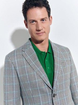 Reserved Slim fit check blazer Turkuaz | BDIA27185